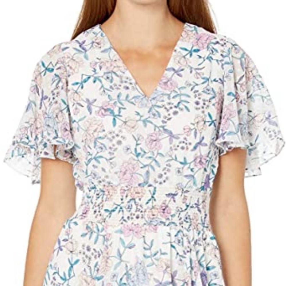 Tahari Floral High Low Dress in Blue and Pink